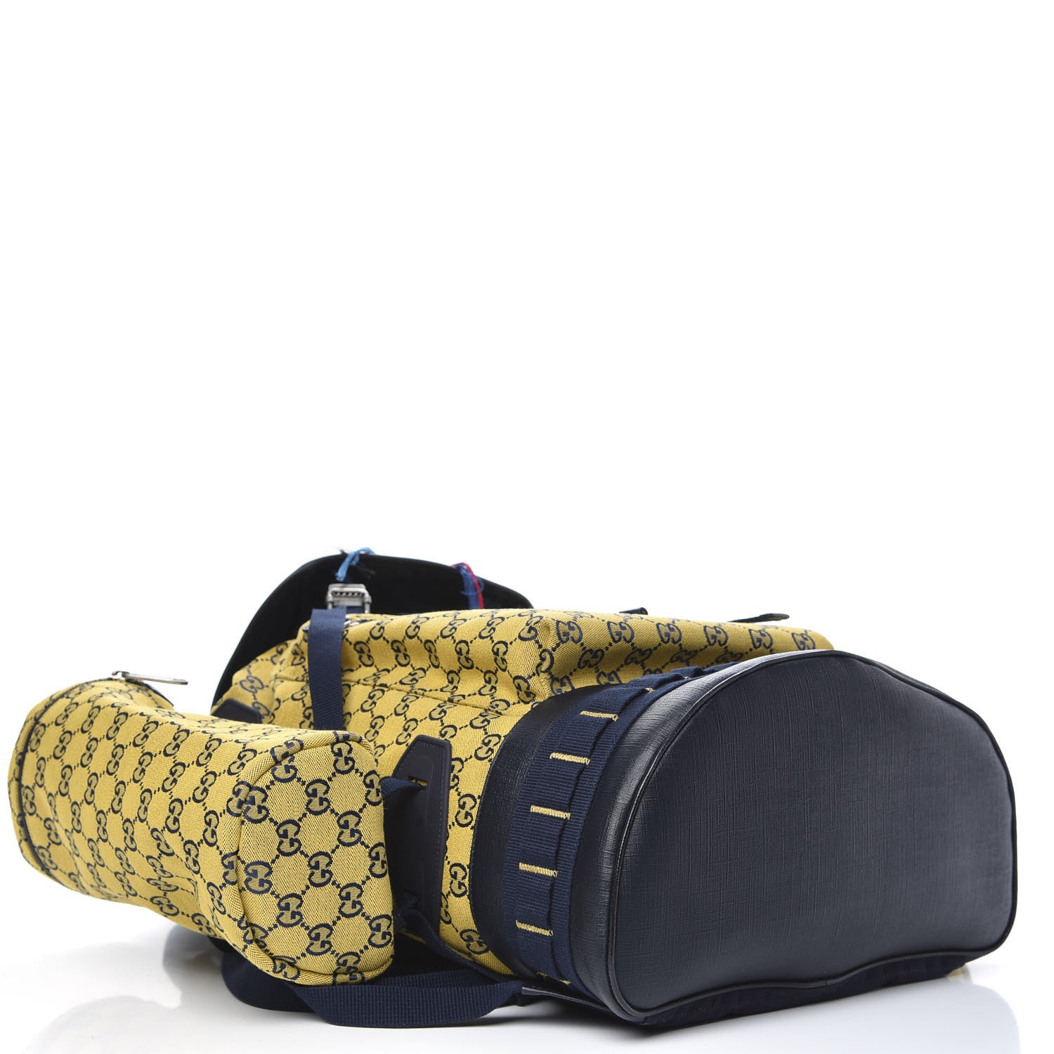 Gucci Monogram Multicolor Script Logo Large Double Pocket Backpack Yellow Blue 3 of 10
