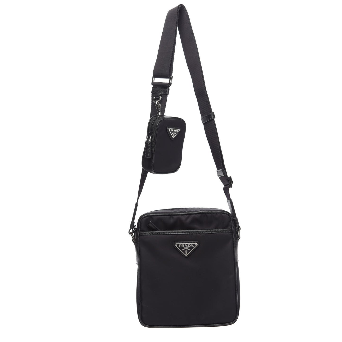 Tessuto Nylon Saffiano Pocket Messenger Shoulder Bag Black