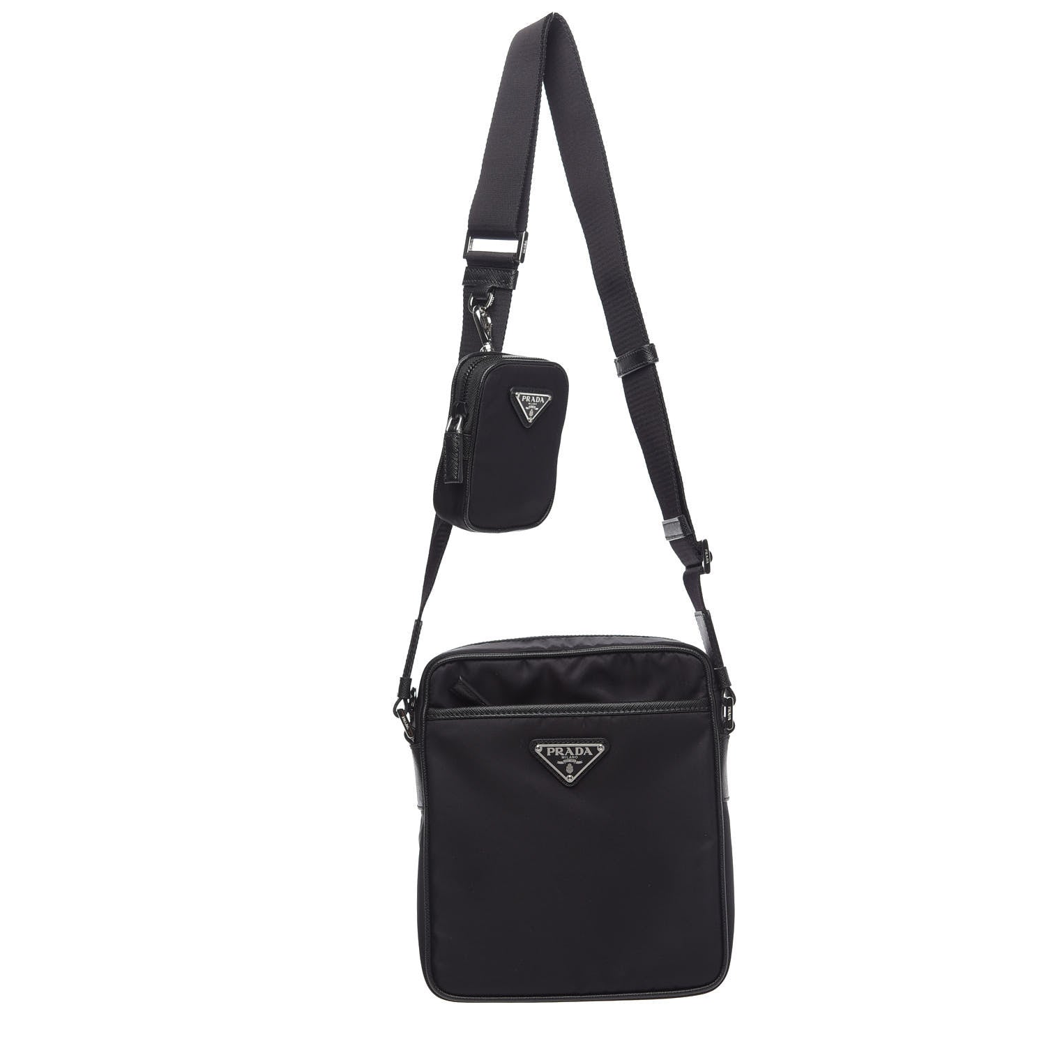 Prada Tessuto Nylon Saffiano Pocket Messenger Shoulder Bag Black 1 of 9