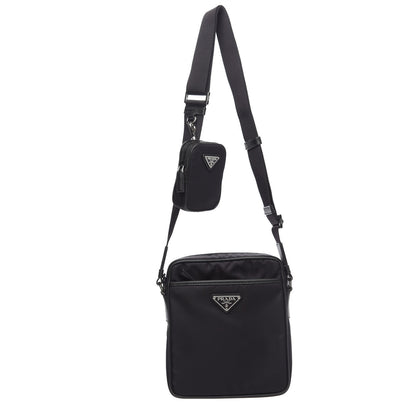 Prada Tessuto Nylon Saffiano Pocket Messenger Shoulder Bag Black 1 of 9
