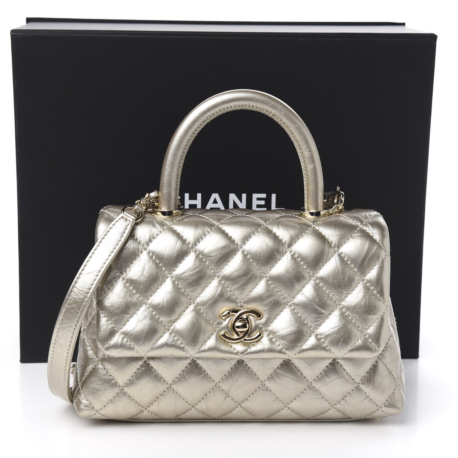 Chanel Metallic Aged Calfskin Quilted Mini Coco Handle Flap Gold 10 of 10