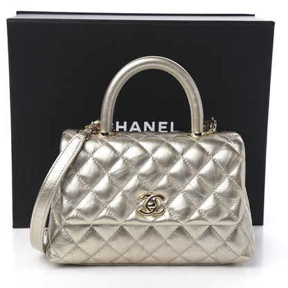 Chanel Metallic Aged Calfskin Quilted Mini Coco Handle Flap Gold 10 of 10