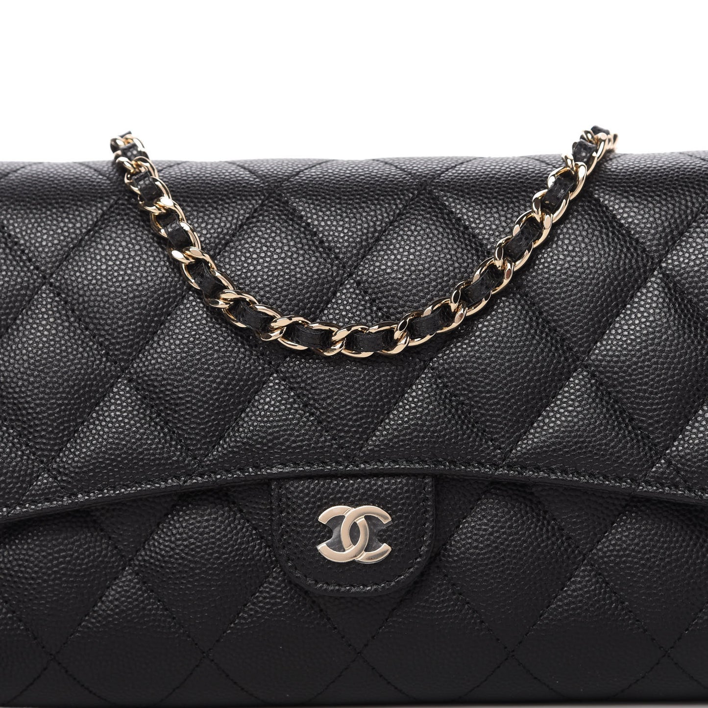 Caviar Quilted Flap Phone Holder With Chain Black