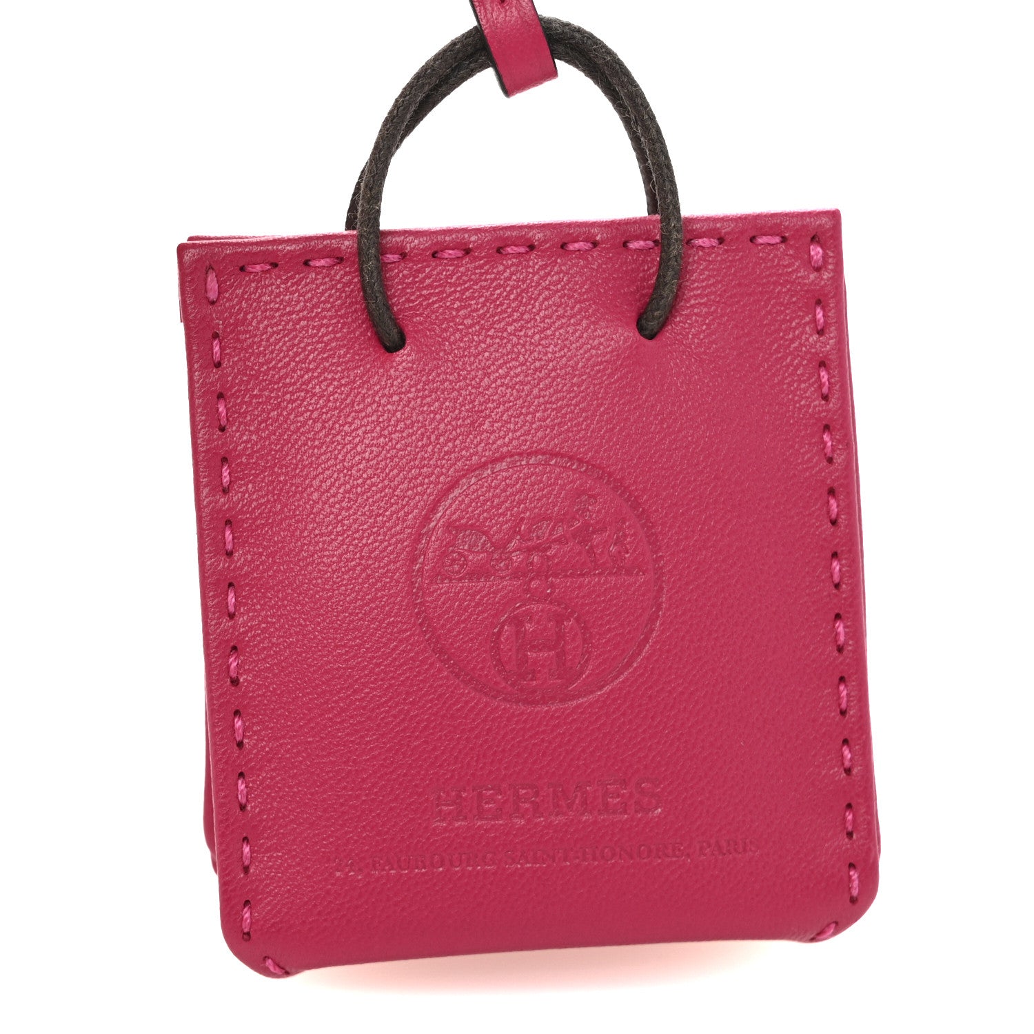 Hermes Milo Lambskin Swift Shopping Bag Charm Rose Mexico 3 of 5