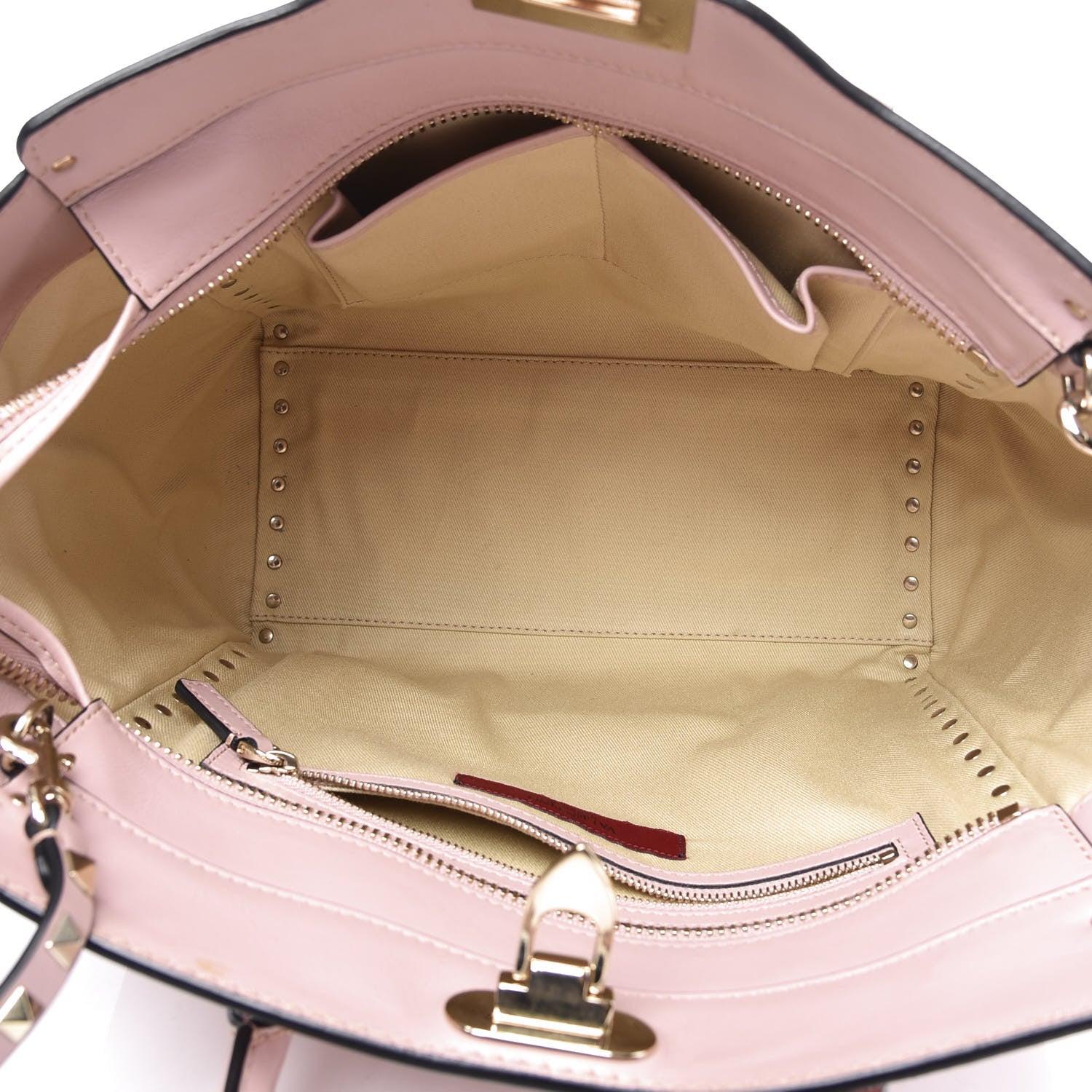 Valentino Garavani Vitello Rockstud Double Handle Tote Light Pink 4 of 12