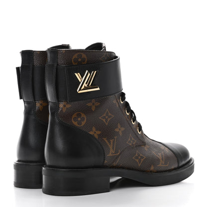 Louis Vuitton Calfskin Monogram Wonderland Flat Ranger Boots 38 Black 3 of 5