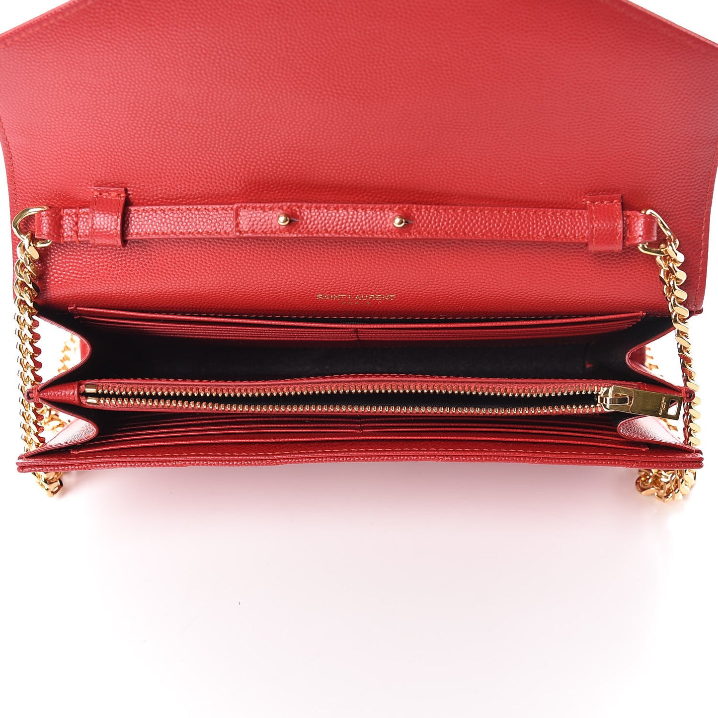 Grain De Poudre Matelasse Chevron Monogram Chain Wallet New Red