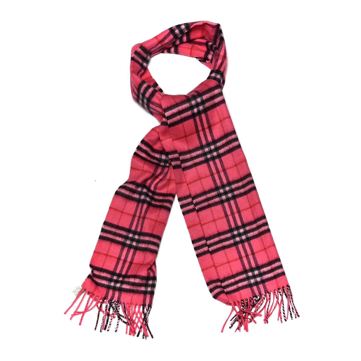 Burberry Cashmere Vintage Check Fringe Scarf Bright Pink 1 of 5