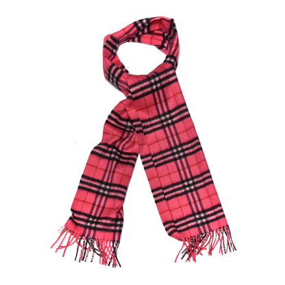 Burberry Cashmere Vintage Check Fringe Scarf Bright Pink 1 of 5