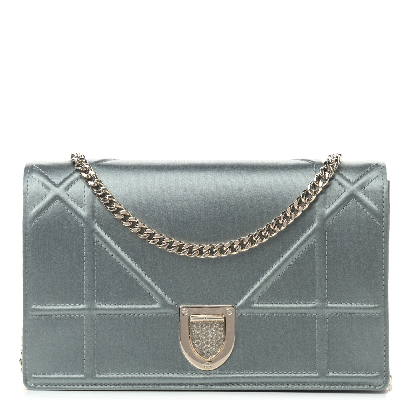 Satin Diorama Wallet on Chain Pouch Blue Gray