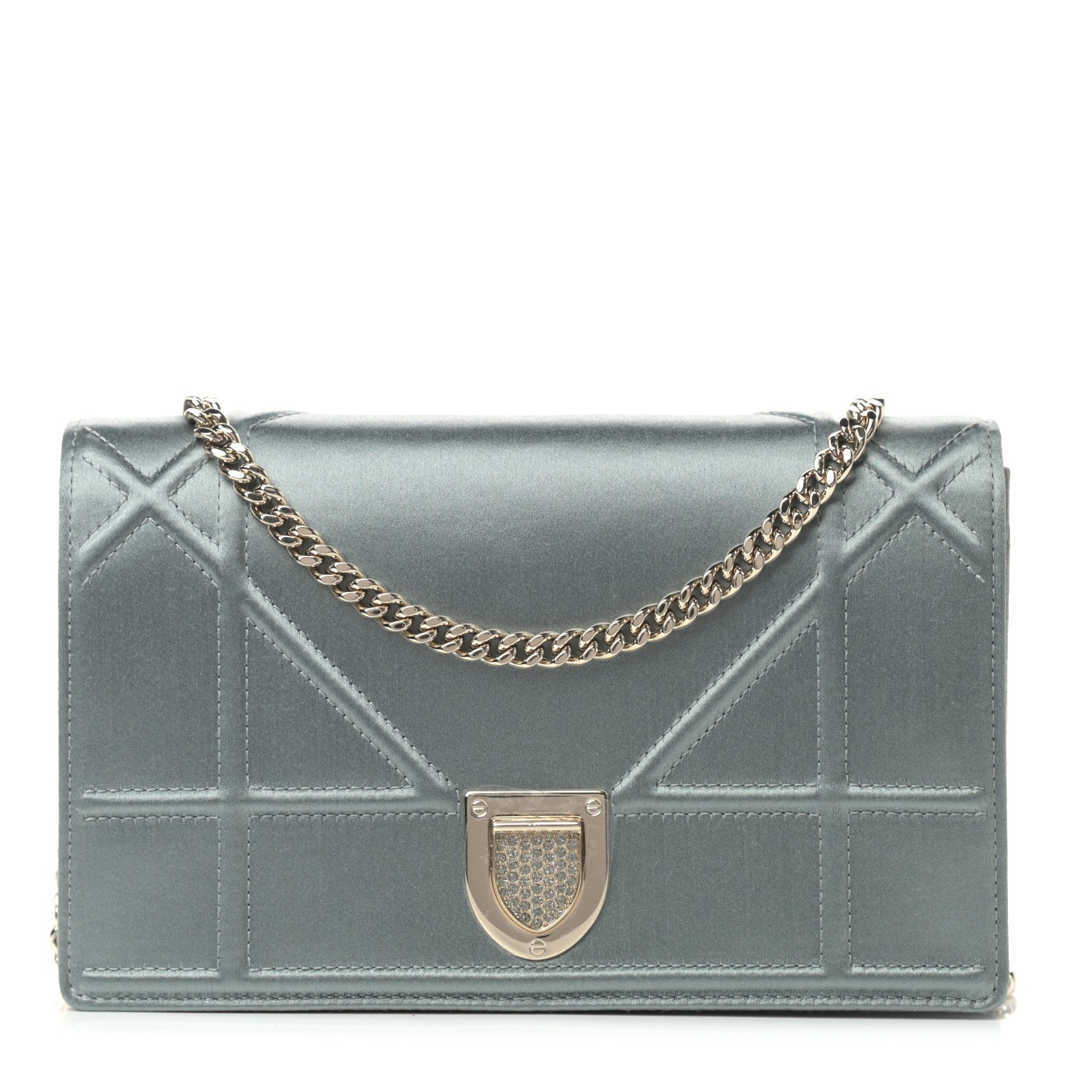 Christian Dior Satin Diorama Wallet on Chain Pouch Blue Gray 1 of 11