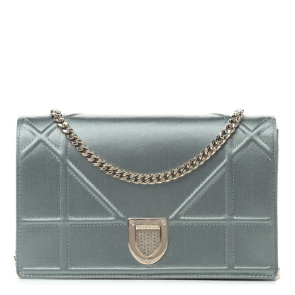 Christian Dior Satin Diorama Wallet on Chain Pouch Blue Gray 1 of 11