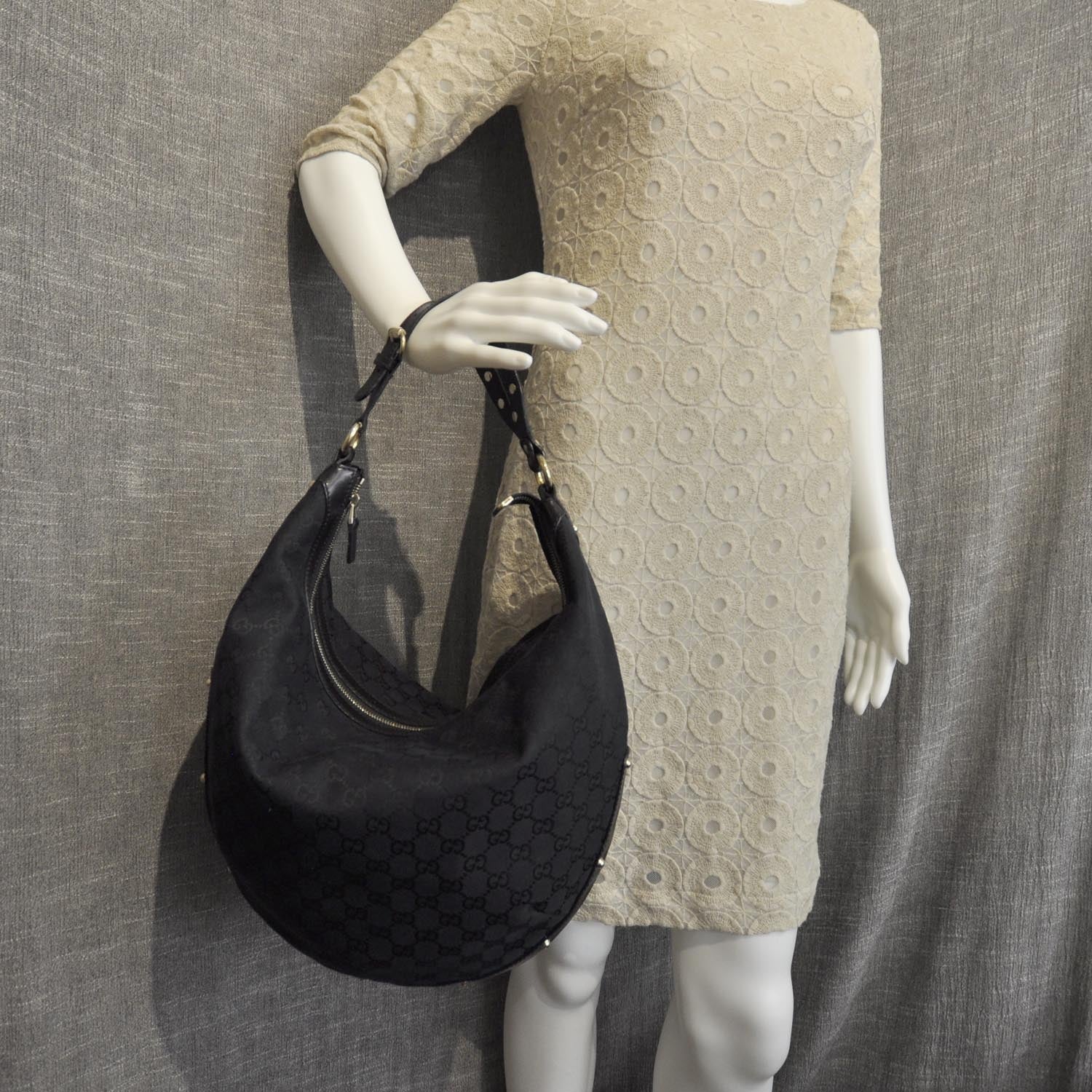 Gucci Monogram Large Studded Hobo Black 2 of 9