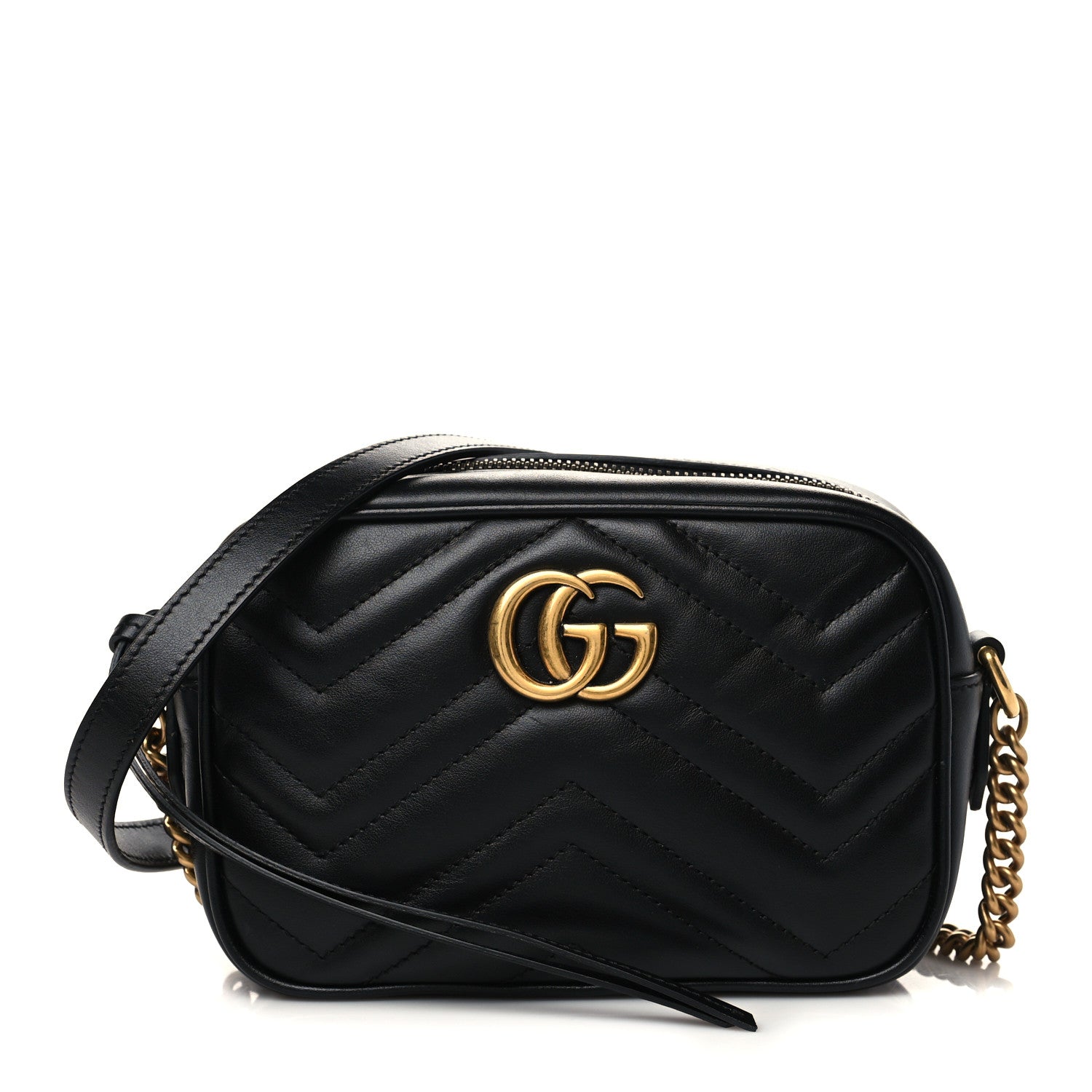Gucci Calfskin Matelasse Mini GG Marmont Chain Shoulder Bag Black 1 of 7