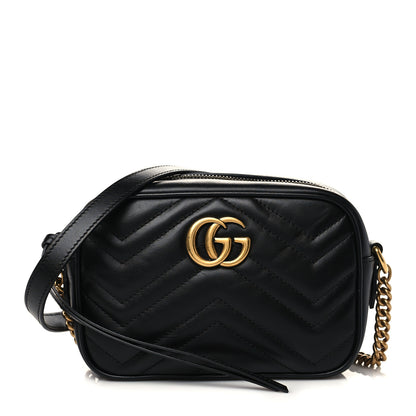 Gucci Calfskin Matelasse Mini GG Marmont Chain Shoulder Bag Black 1 of 7