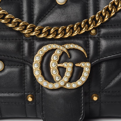 Gucci Calfskin Matelasse Studded Small Pearly GG Marmont Shoulder Bag Black 12 of 15