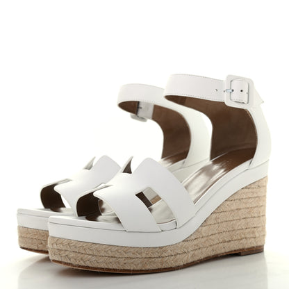 Hermes Goatskin Doll 60 Espadrille Wedge Sandals 37 White 3 of 8