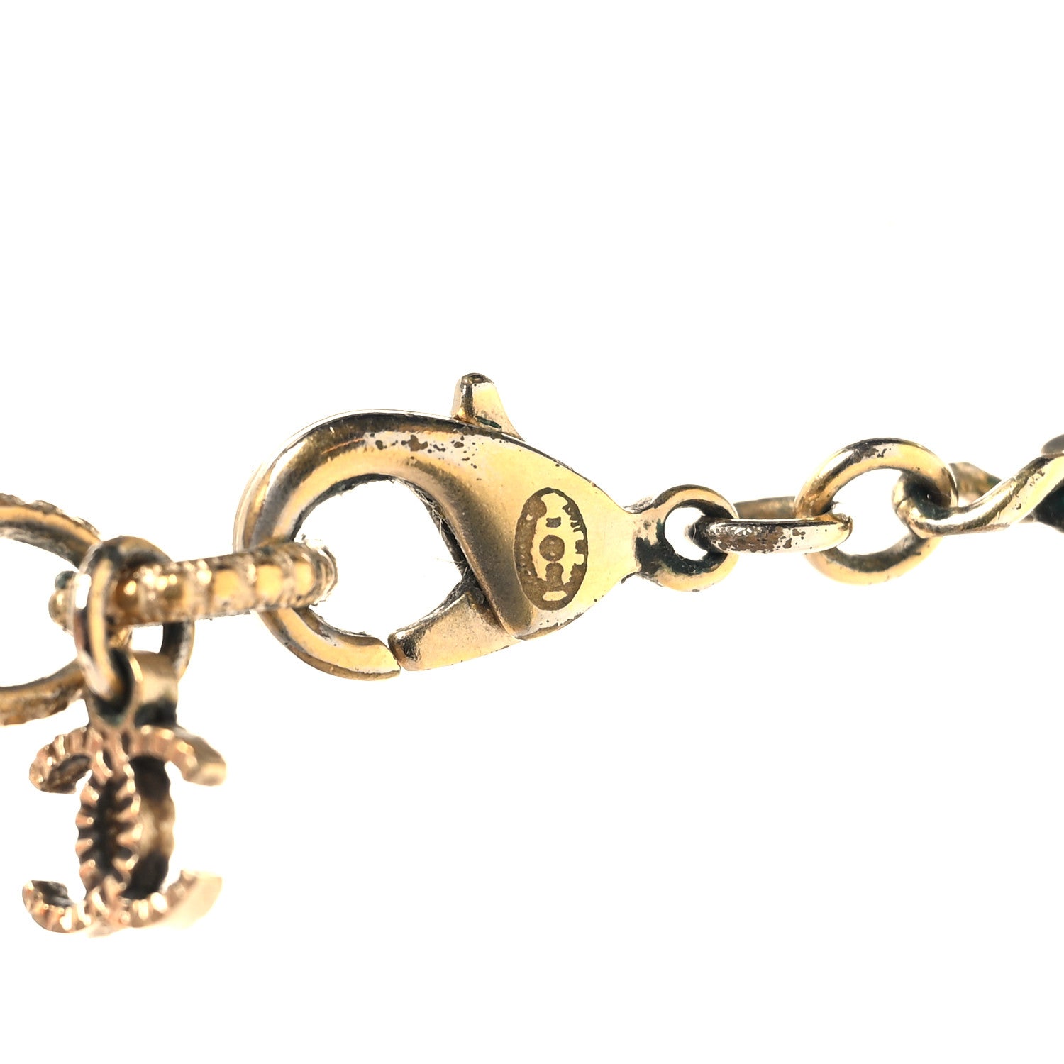 Chanel Metal Pearl Crystal Lambskin CC Chain Necklace Gold Black White 4 of 5