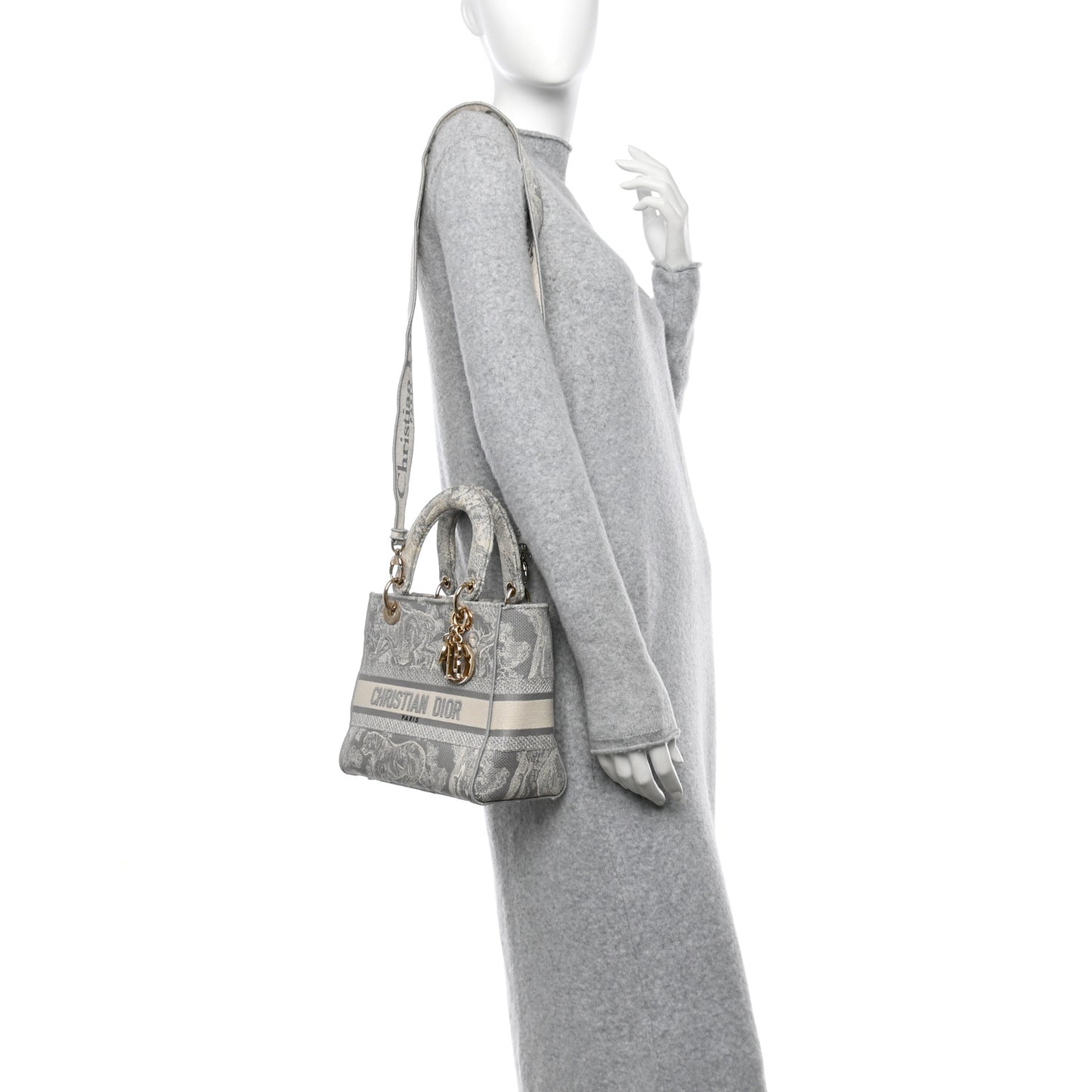Canvas Toile De Jouy Reverse Embroidered Medium Lady D-Lite Gray