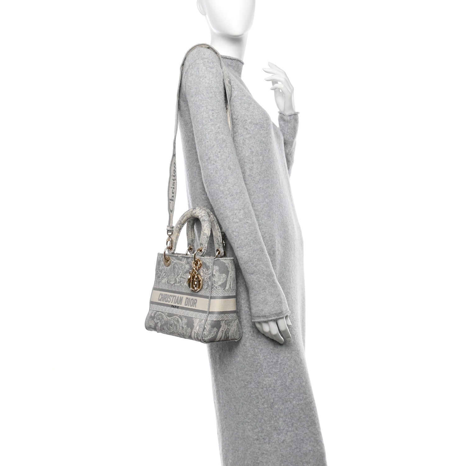 Christian Dior Canvas Toile De Jouy Reverse Embroidered Medium Lady D-Lite Gray 2 of 12