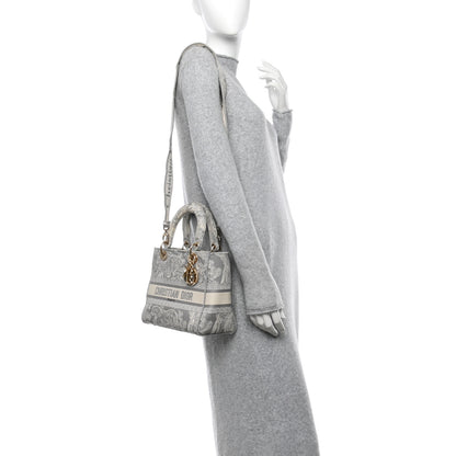 Christian Dior Canvas Toile De Jouy Reverse Embroidered Medium Lady D-Lite Gray 2 of 12