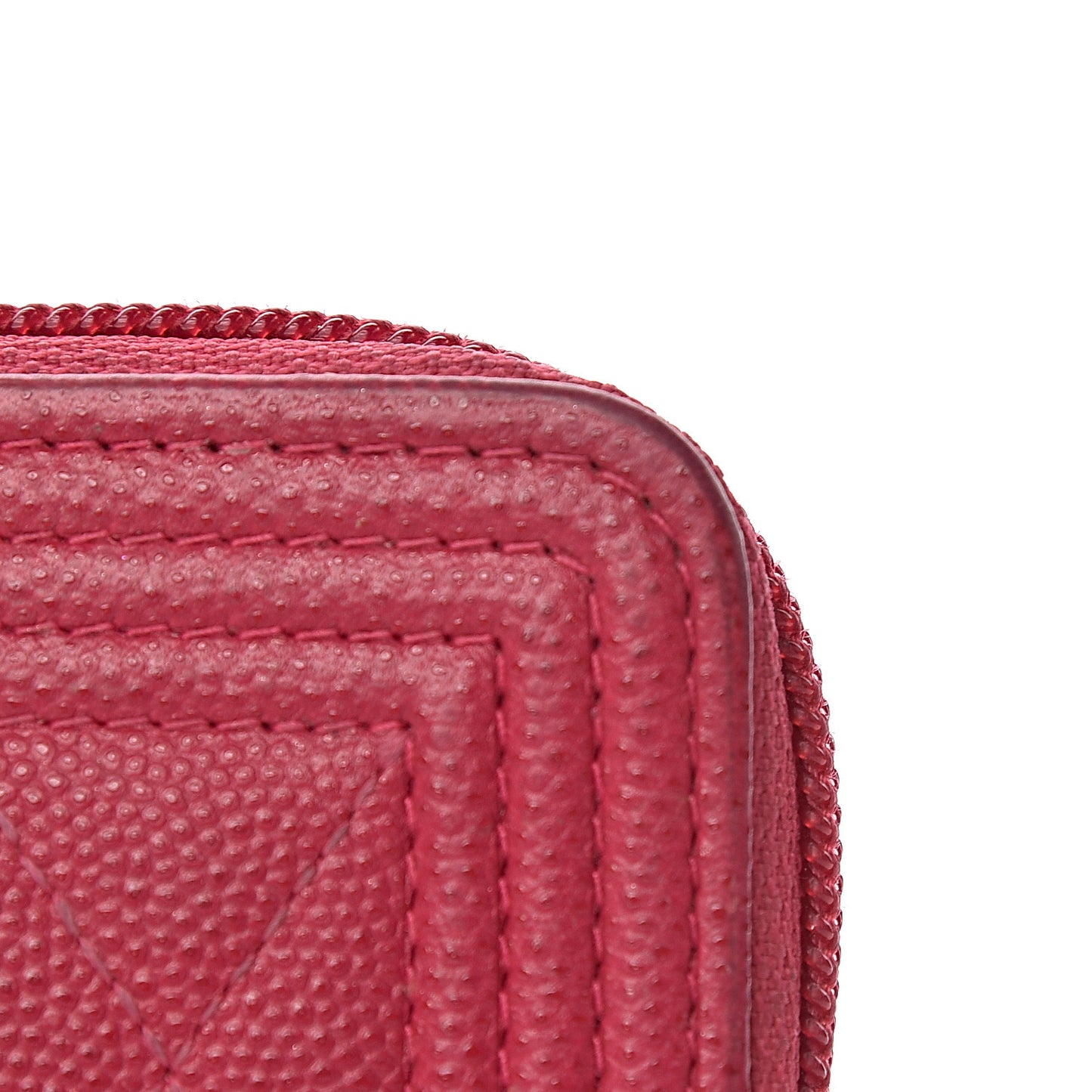 Caviar Quilted Boy Zip Around Coin Purse Wallet Fuchsia