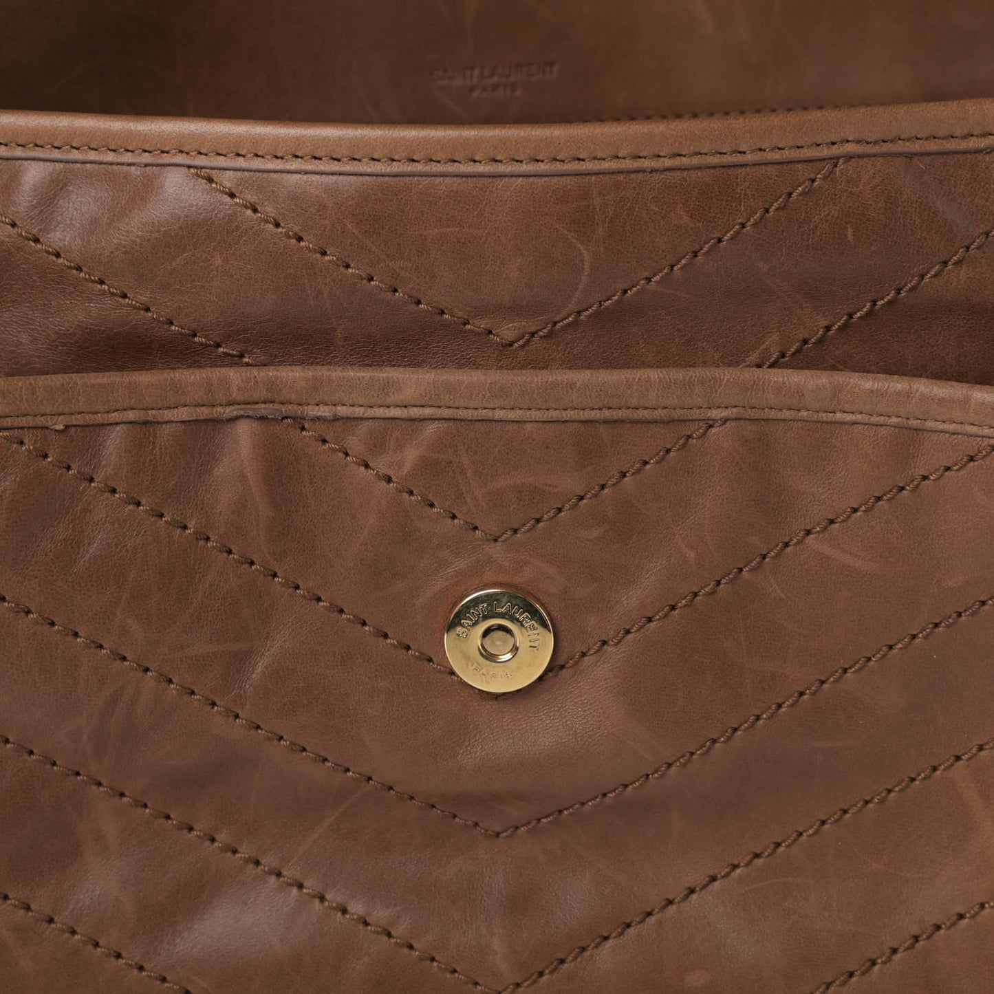 Crinkled Calfskin Matelasse Monogram Medium Niki Chain Satchel Brown
