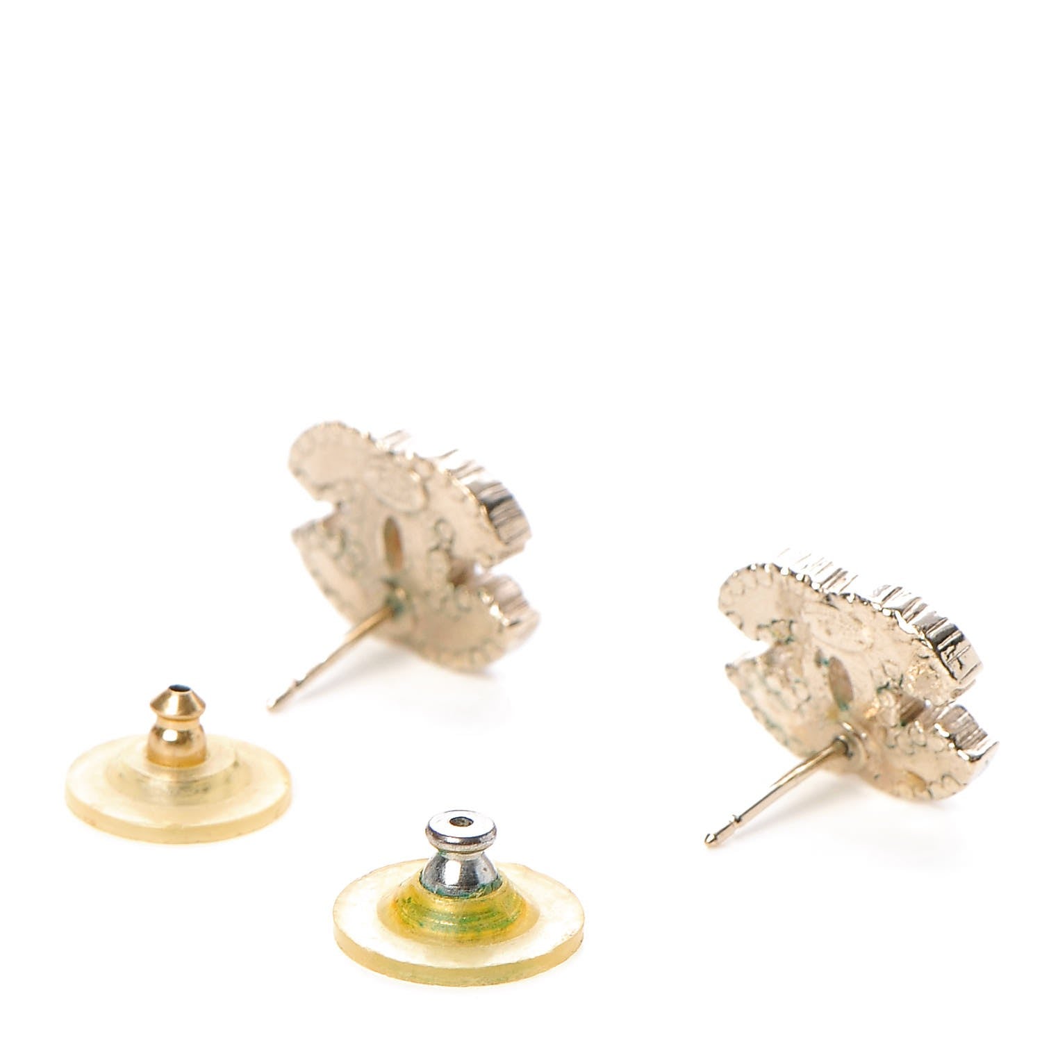 Chanel Crystal CC Enamel Striped Stud Earrings Gold 3 of 6