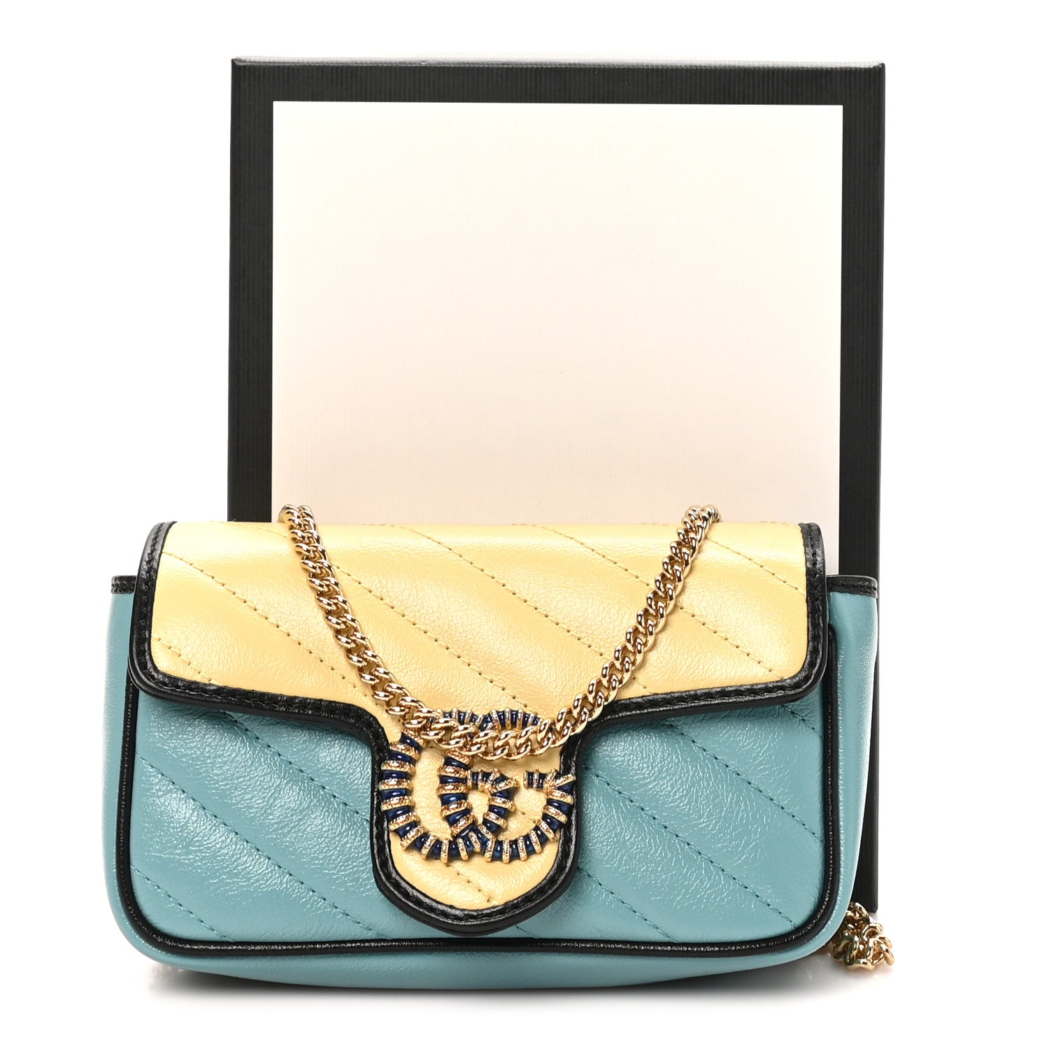 Gucci Azalea Calfskin Enamel Matelasse Diagonal Super Mini Torchon GG Marmont Shoulder Bag Butter Dusty Azure Black Electric Blue 11 of 11