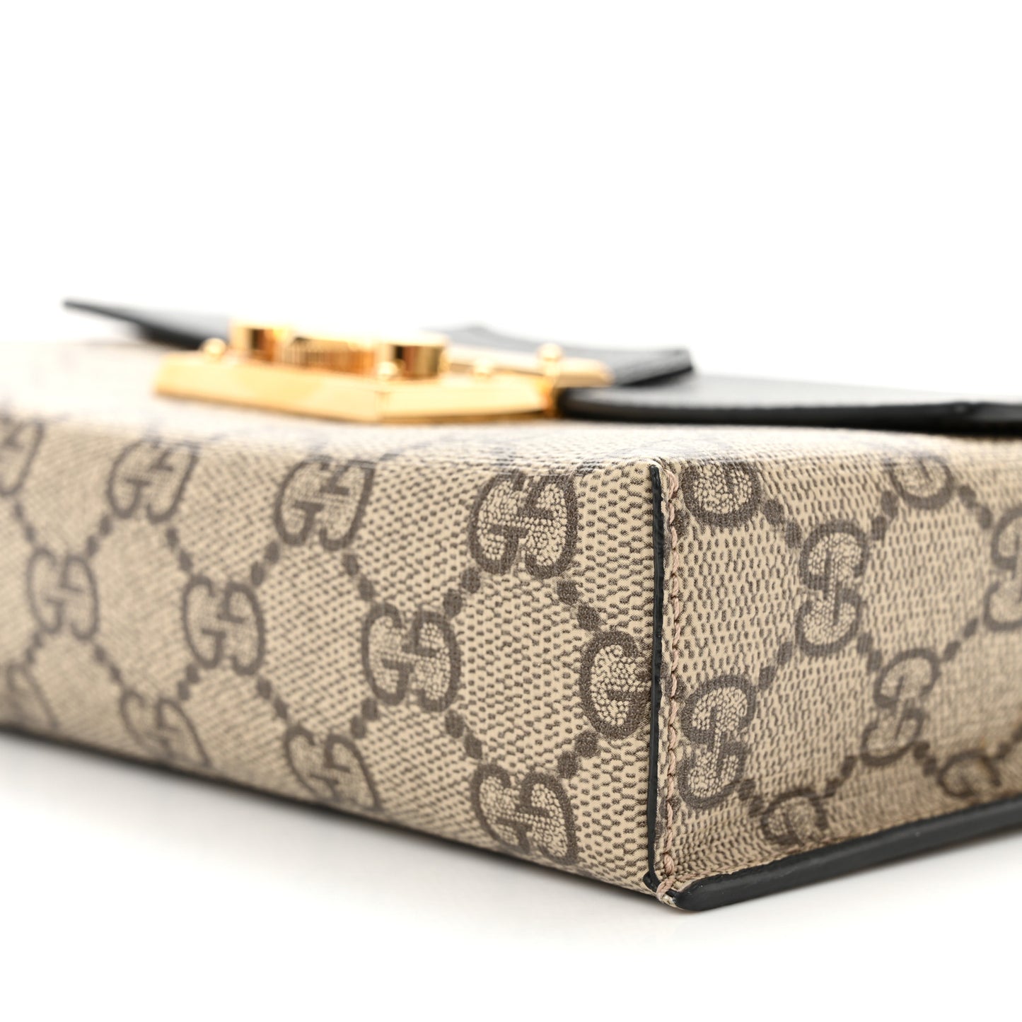 GG Supreme Monogram Calfskin Mini Padlock Top Handle Shoulder Bag Beige Black Cuir