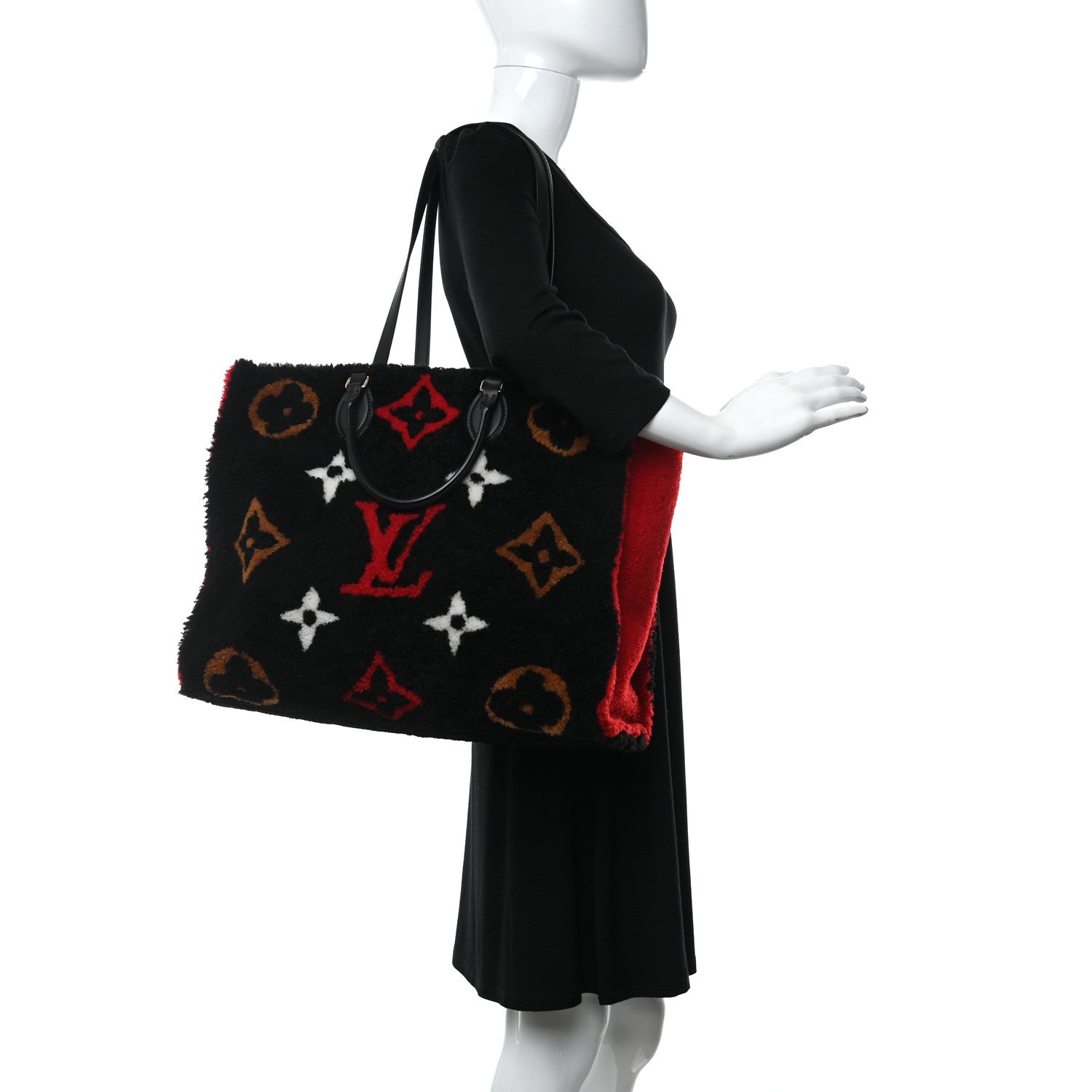 Louis Vuitton Shearling Monogram Giant Teddy Onthego GM Black Red 2 of 8