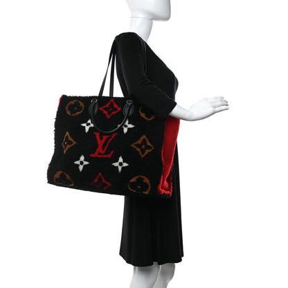 Louis Vuitton Shearling Monogram Giant Teddy Onthego GM Black Red 2 of 8
