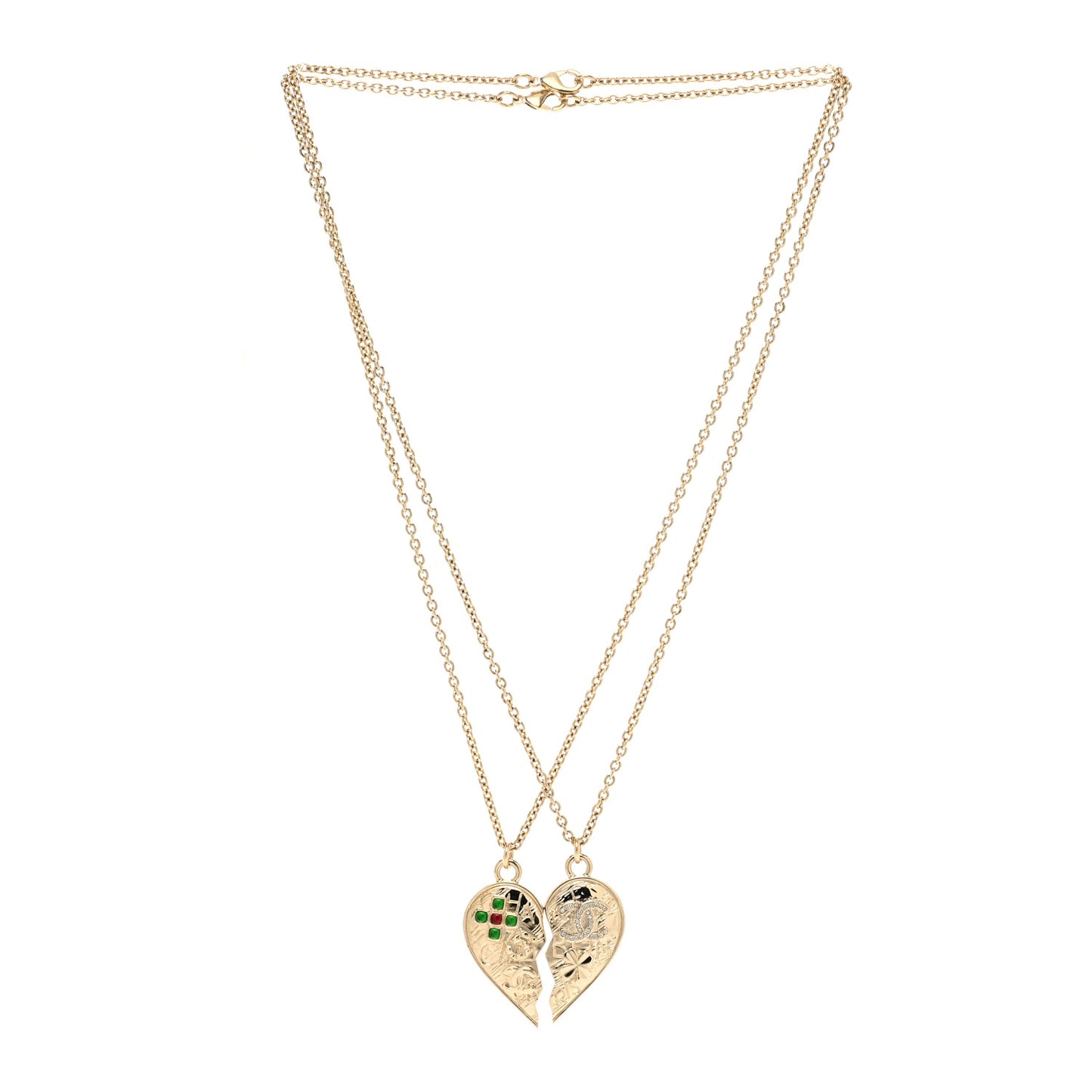 Crystal Gripoix Clover Heart CC Friendship Necklace Set Gold Multicolor