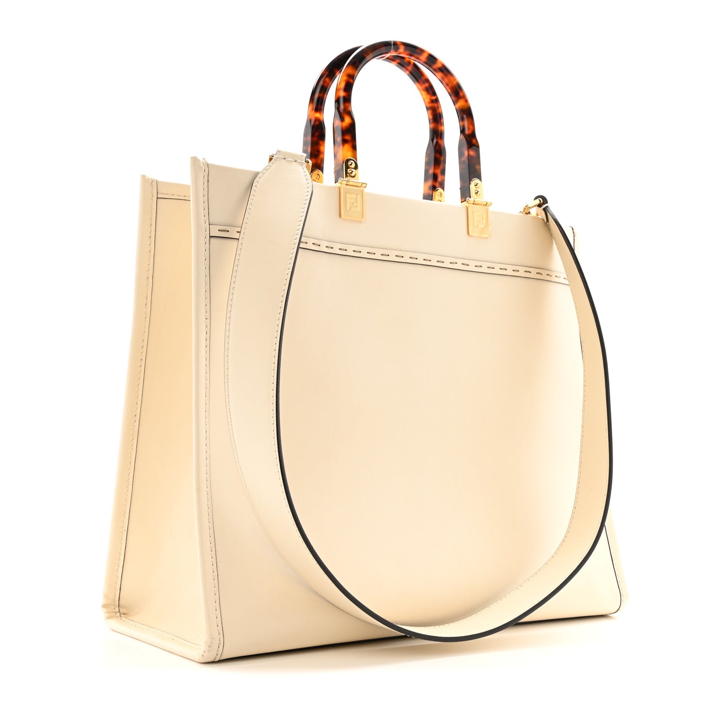 Vitello King Plexiglass Logo Embossed Medium Fendi Sunshine Shopper Tote White Ice