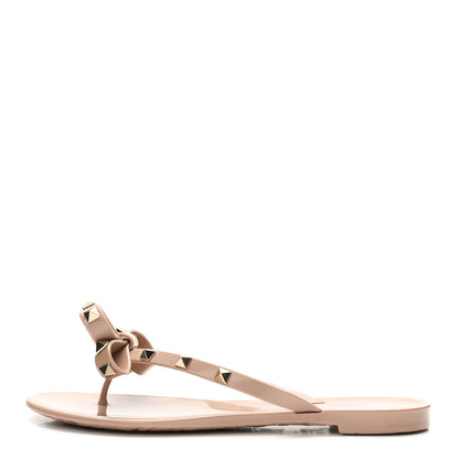 Valentino Garavani PVC Jelly Rockstud Bow Thong Sandals 37 Poudre 1 of 9