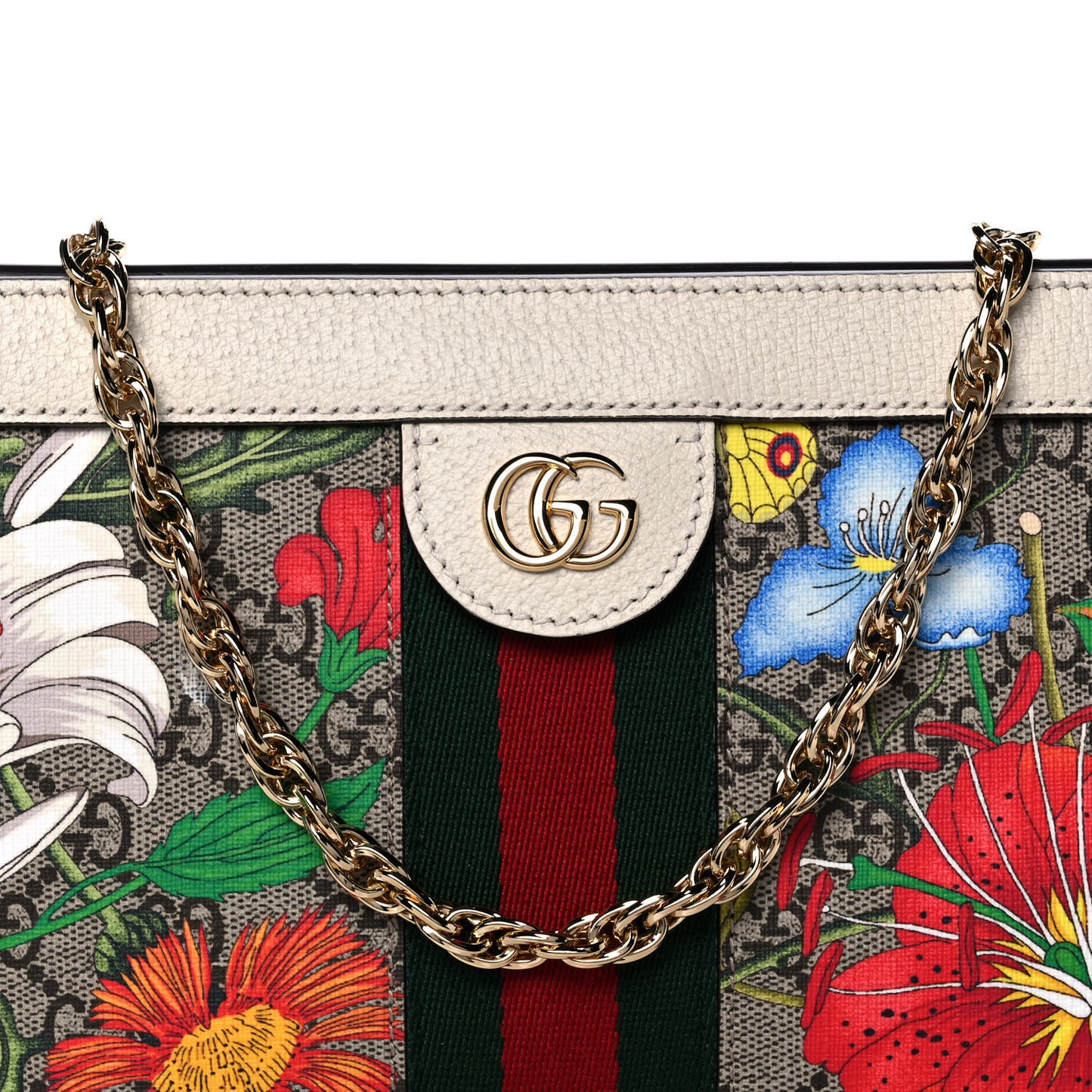 GG Supreme Monogram Flora Web Small Ophidia Chain Shoulder Bag White