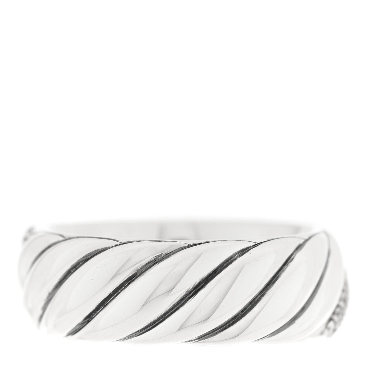 David Yurman Sterling Silver Diamond 7.5mm Sculpted Cable Band Ring 54 7 3 of 4