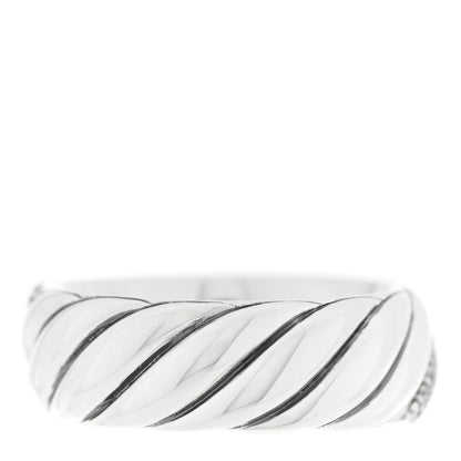 David Yurman Sterling Silver Diamond 7.5mm Sculpted Cable Band Ring 54 7 3 of 4