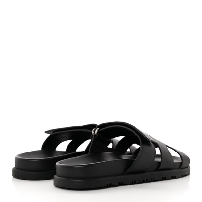Hermes Calfskin Womens Chypre Sandals 37.5 Black 4 of 9