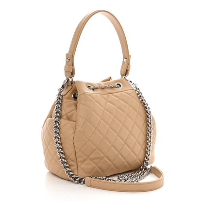 Chanel Lambskin Quilted Small CC Chain Bucket Drawstring Bag Light Beige 3 of 11