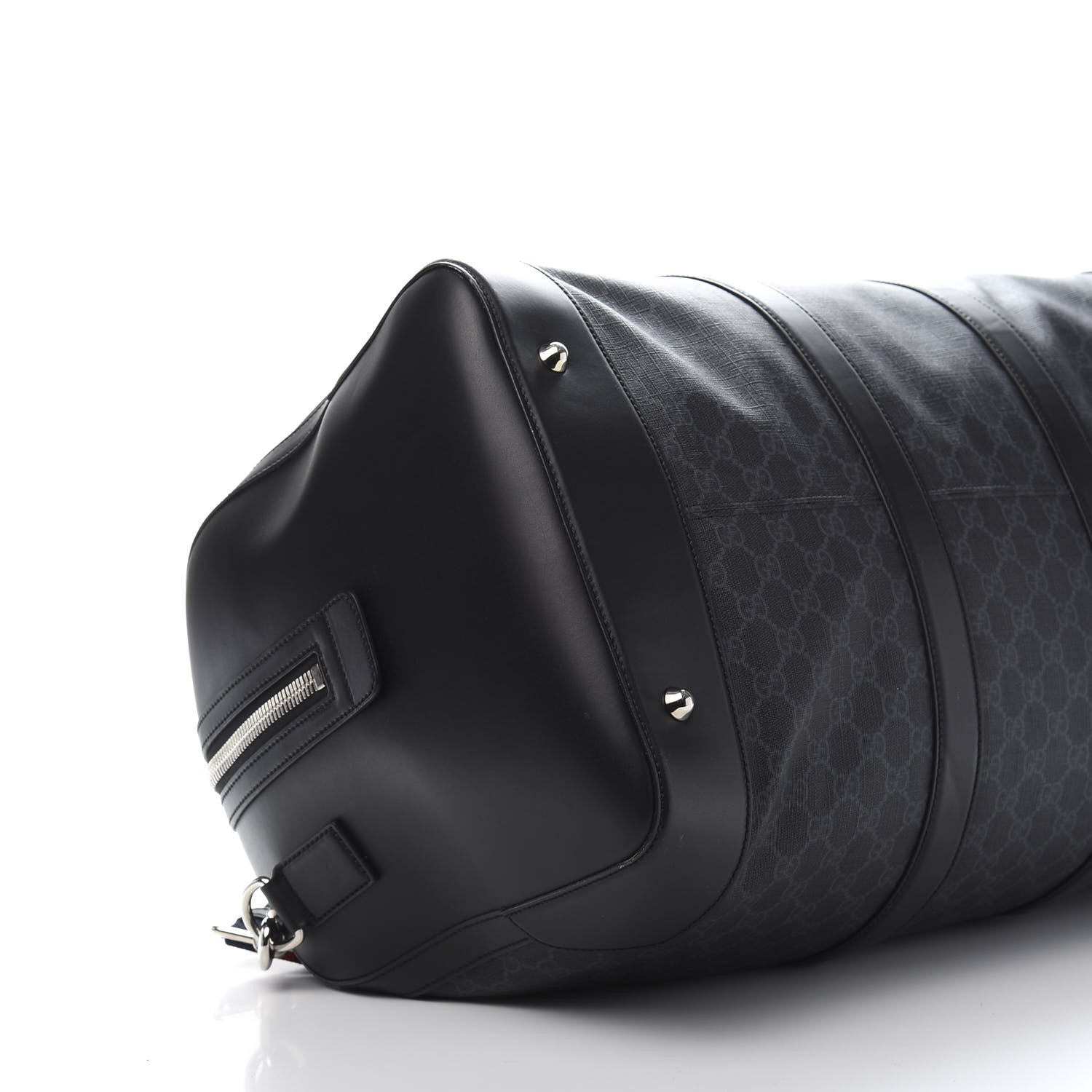 Gucci Soft GG Supreme Monogram Appia Calfskin Web Large Carry On Duffle Bag Black Grey 7 of 9