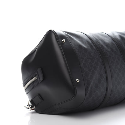 Gucci Soft GG Supreme Monogram Appia Calfskin Web Large Carry On Duffle Bag Black Grey 7 of 9