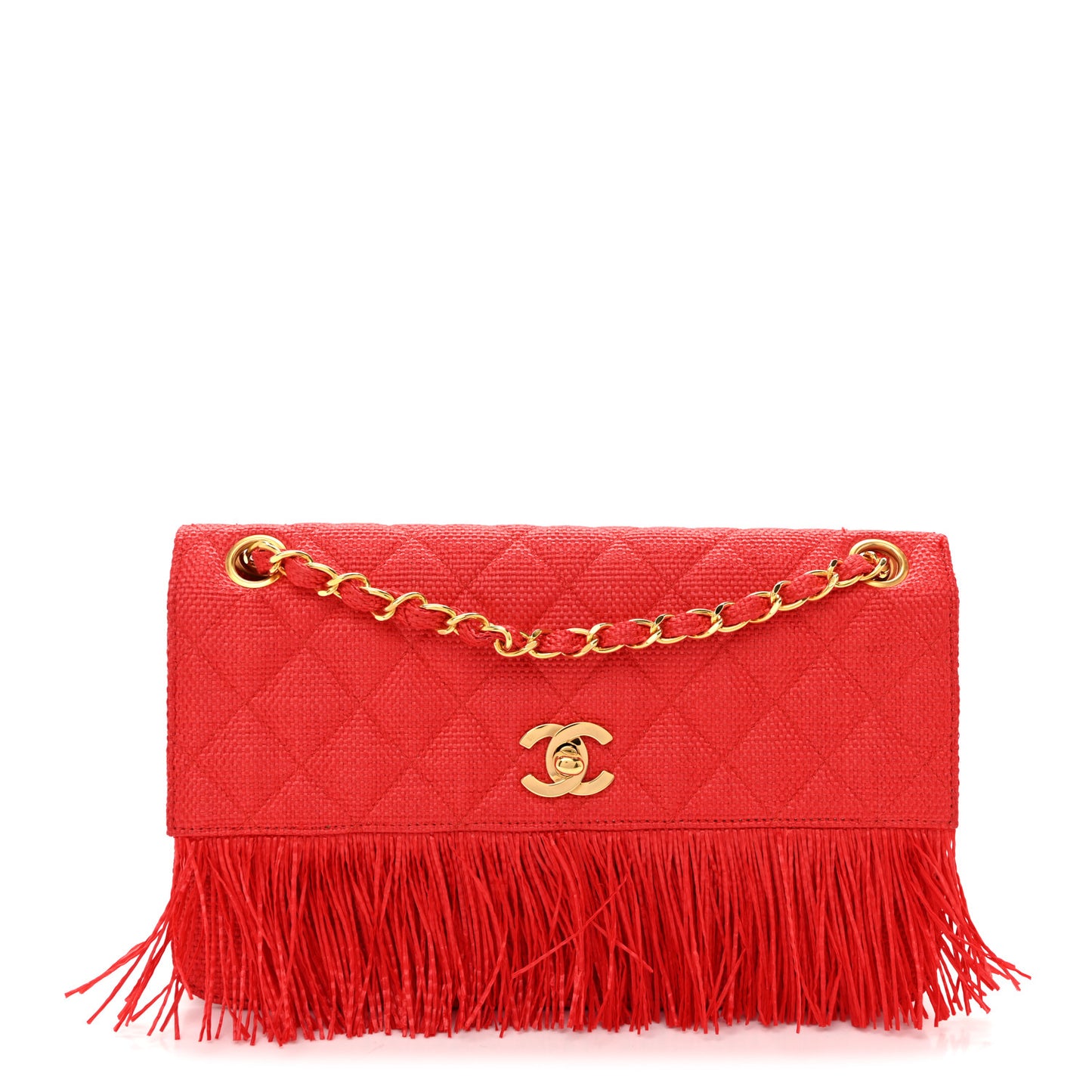 Woven Raffia Quilted CC Fringe Flap Red