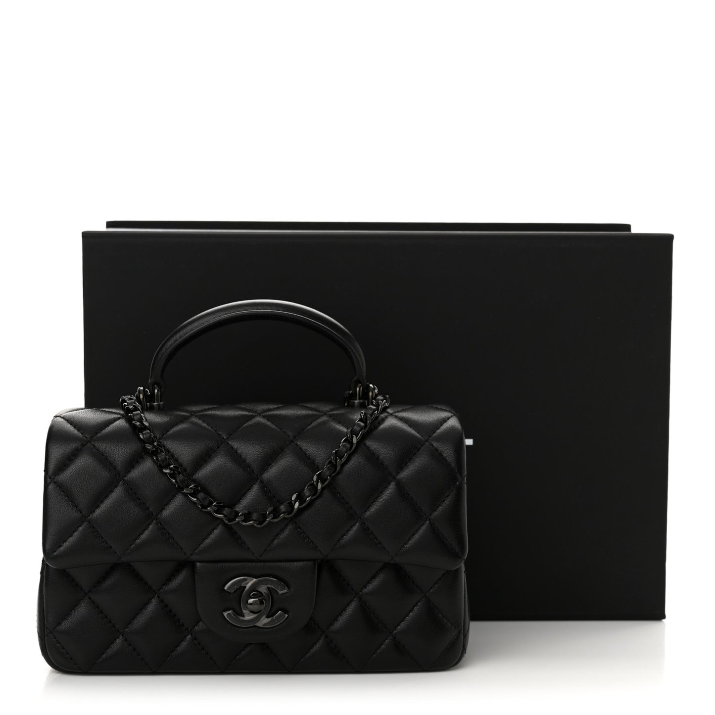 Lambskin Quilted Mini Top Handle Rectangular Flap So Black