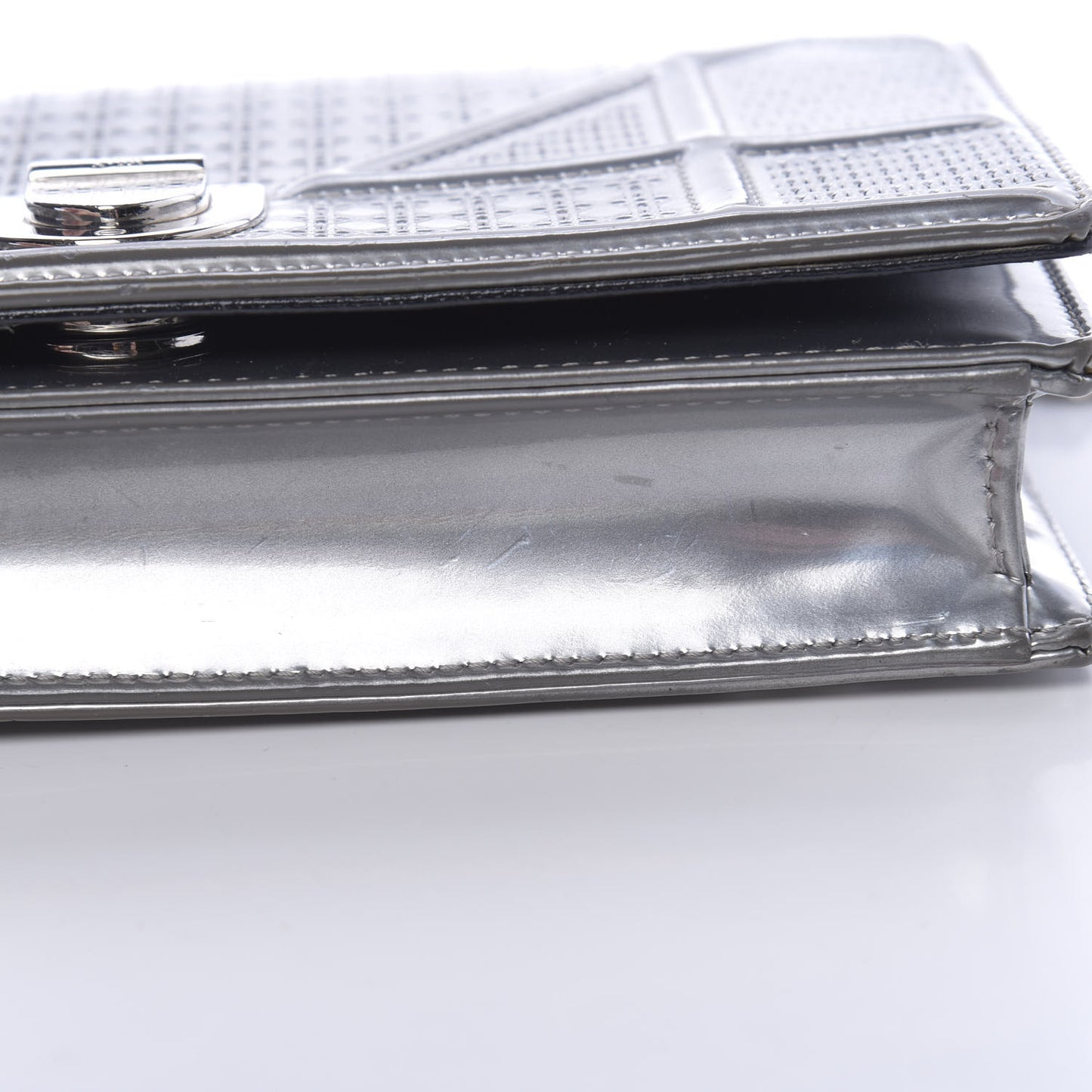 Metallic Patent Micro-Cannage Diorama Wallet on Chain Pouch Silver