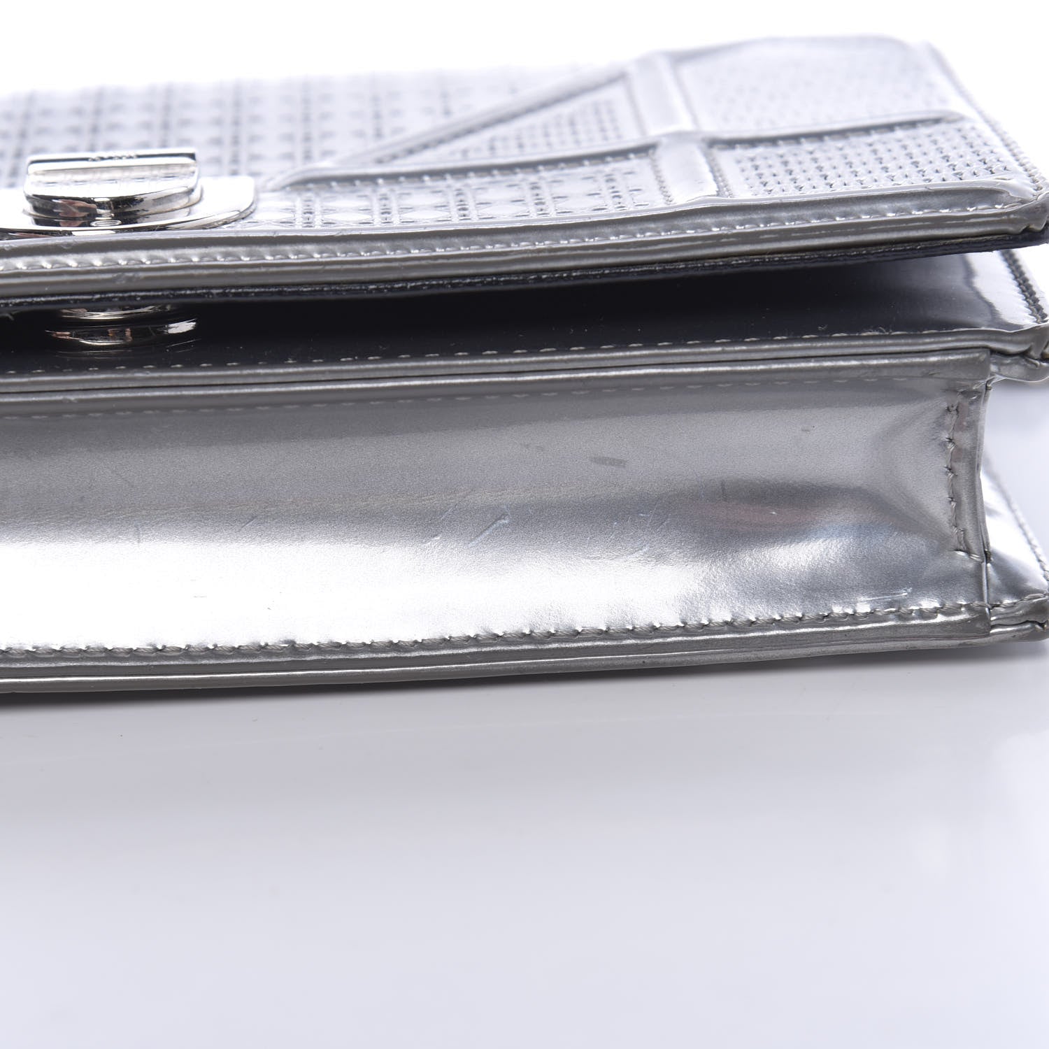 Christian Dior Metallic Patent Micro-Cannage Diorama Wallet on Chain Pouch Silver 10 of 16