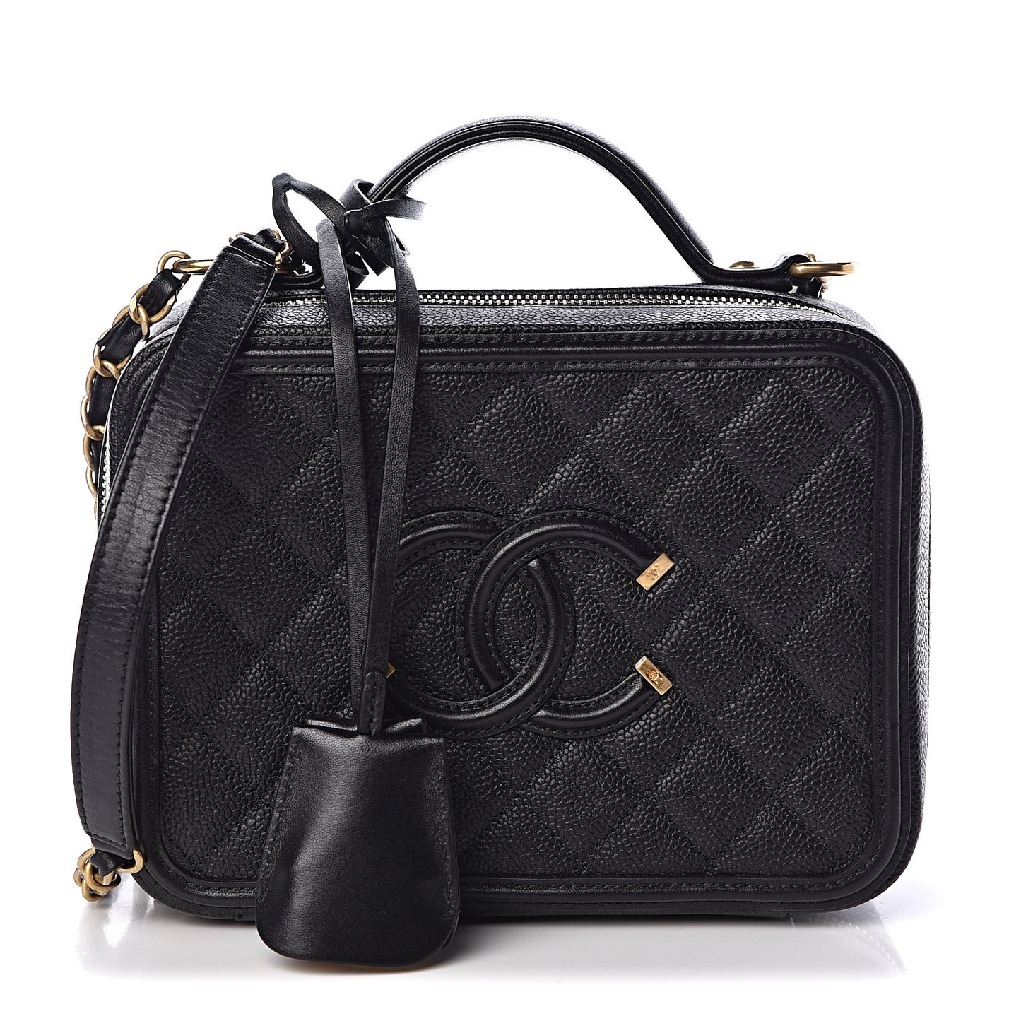 Caviar Quilted Medium CC Filigree Vanity Case Black