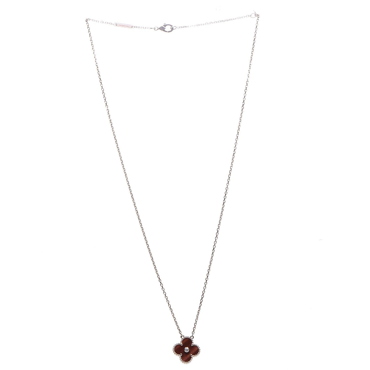 Van Cleef & Arpels 18K Rose Gold Diamond Bulls Eye Vintage Alhambra Pendant Necklace 3 of 6
