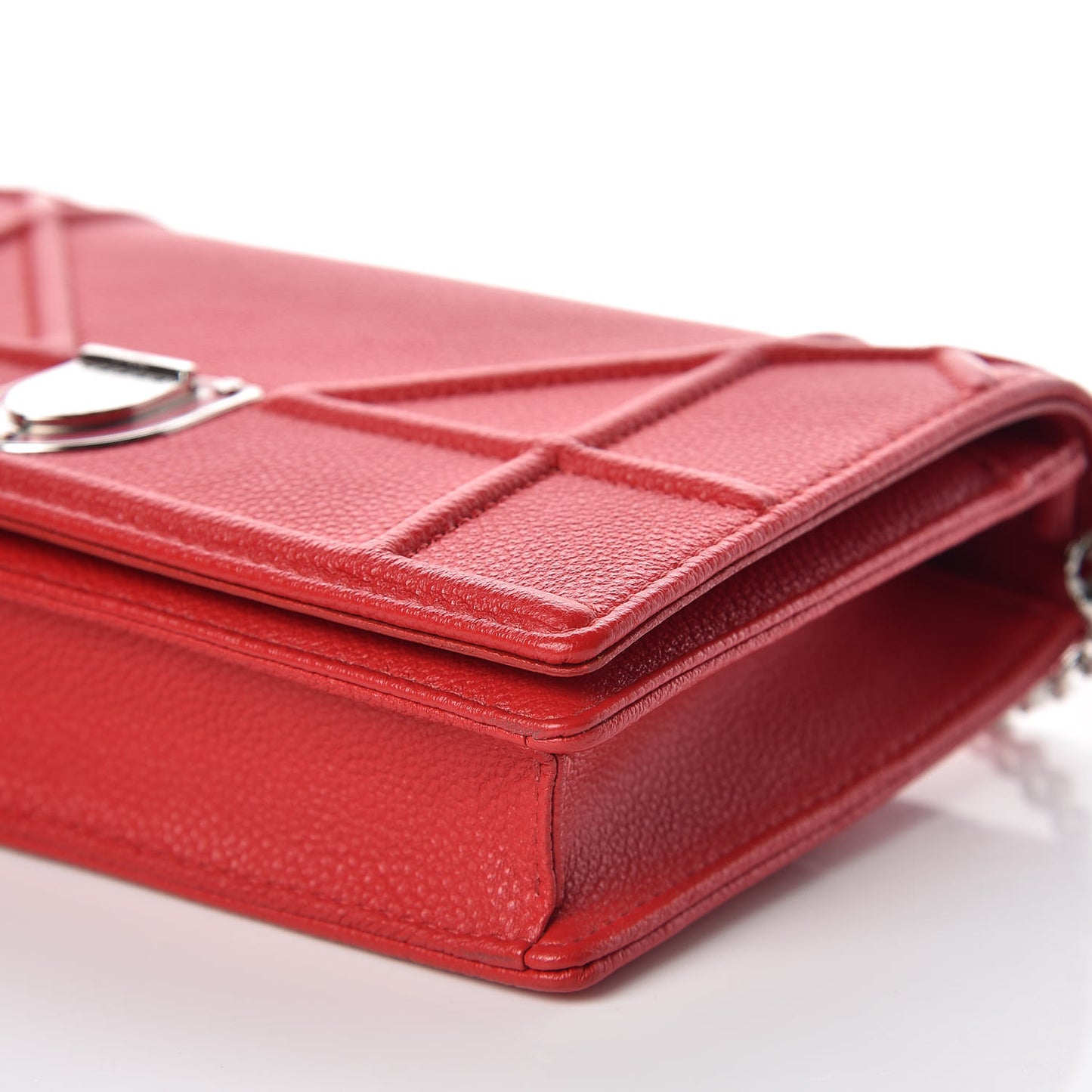 Grained Calfskin Diorama Wallet on Chain Pouch Rouge Vif