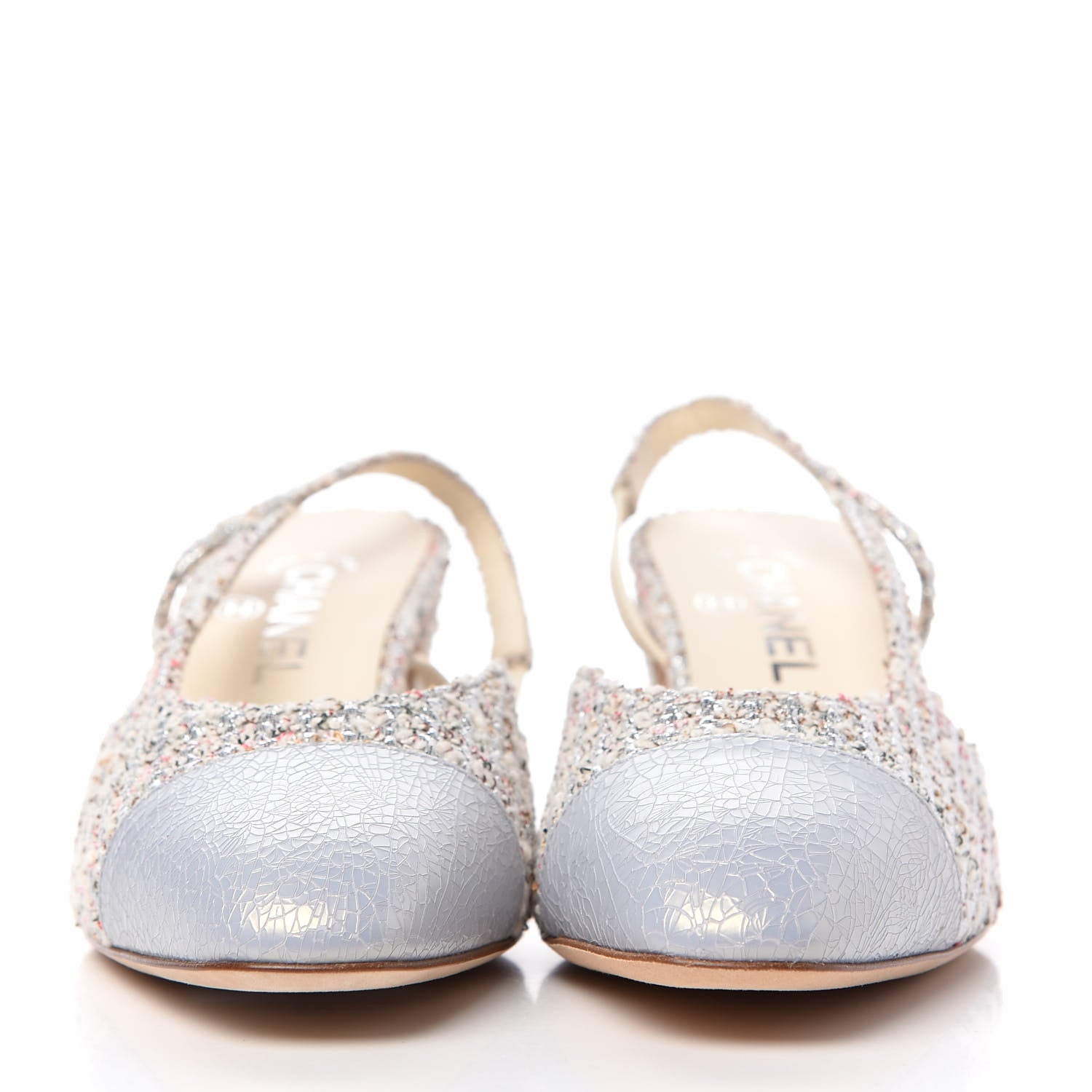 Chanel Tweed Cap Toe CC Slingback Pumps 38.5 Silver Grey 2 of 11